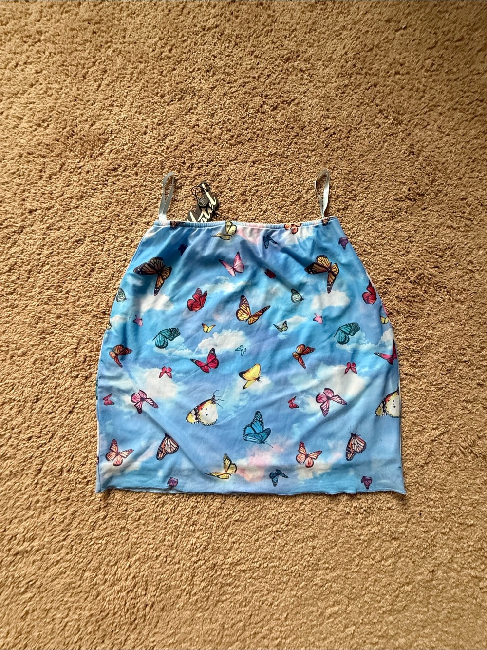 Motel Rocks Blue Butterfly Print Satin Skirt